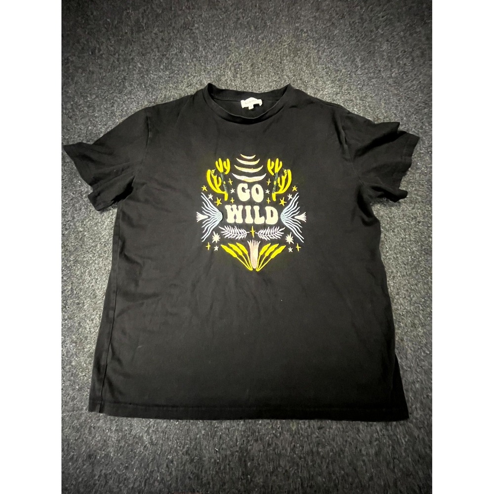 Bohme Tee Shirt Womens Medium Black Go Wild Embroidered Logo Cotton Western Boho